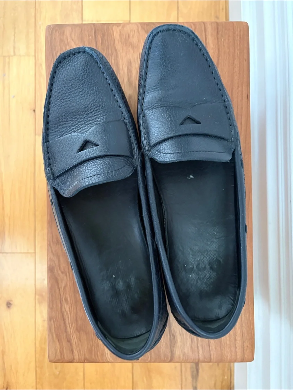 Women’s Navy Prada Leather Penny Loafers